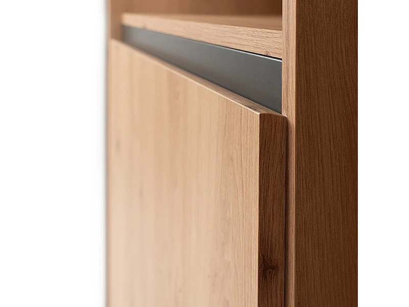 Credenza alta a 2 ante e 3 cassetti L120 cm - Decorazione legno chiaro