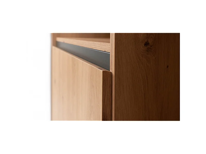 Credenza alta a 2 ante e 3 cassetti L120 cm - Decorazione legno chiaro