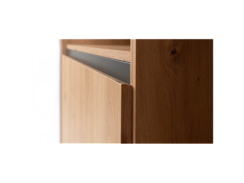 Credenza alta a 2 ante e 3 cassetti L120 cm - Decorazione legno chiaro