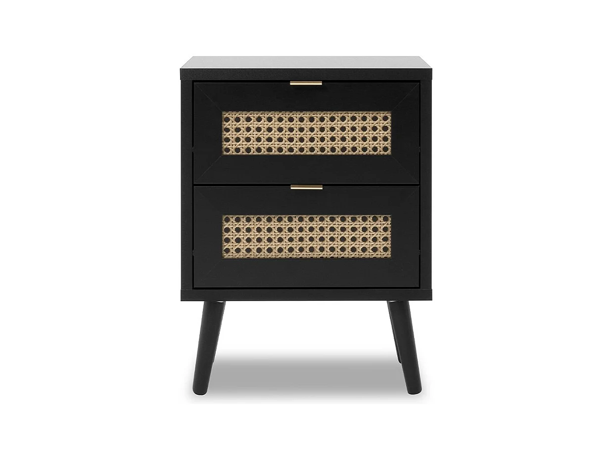 Table de chevet 2 tiroirs impression cannage et noir Villa - L40 x H52 cm