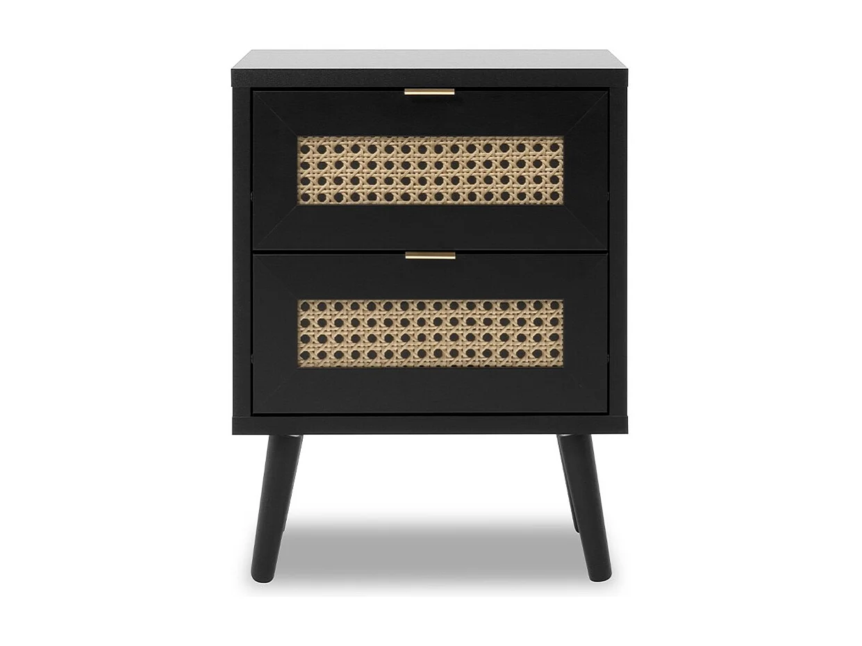 Finori Nachttisch Vienna 61A Schwarz und Rattan-Druck