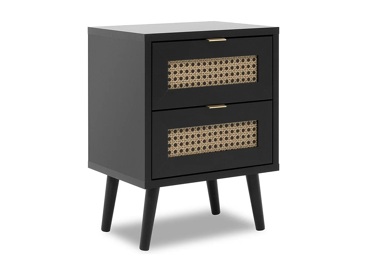 Finori Nachttisch Vienna 61A Schwarz und Rattan-Druck
