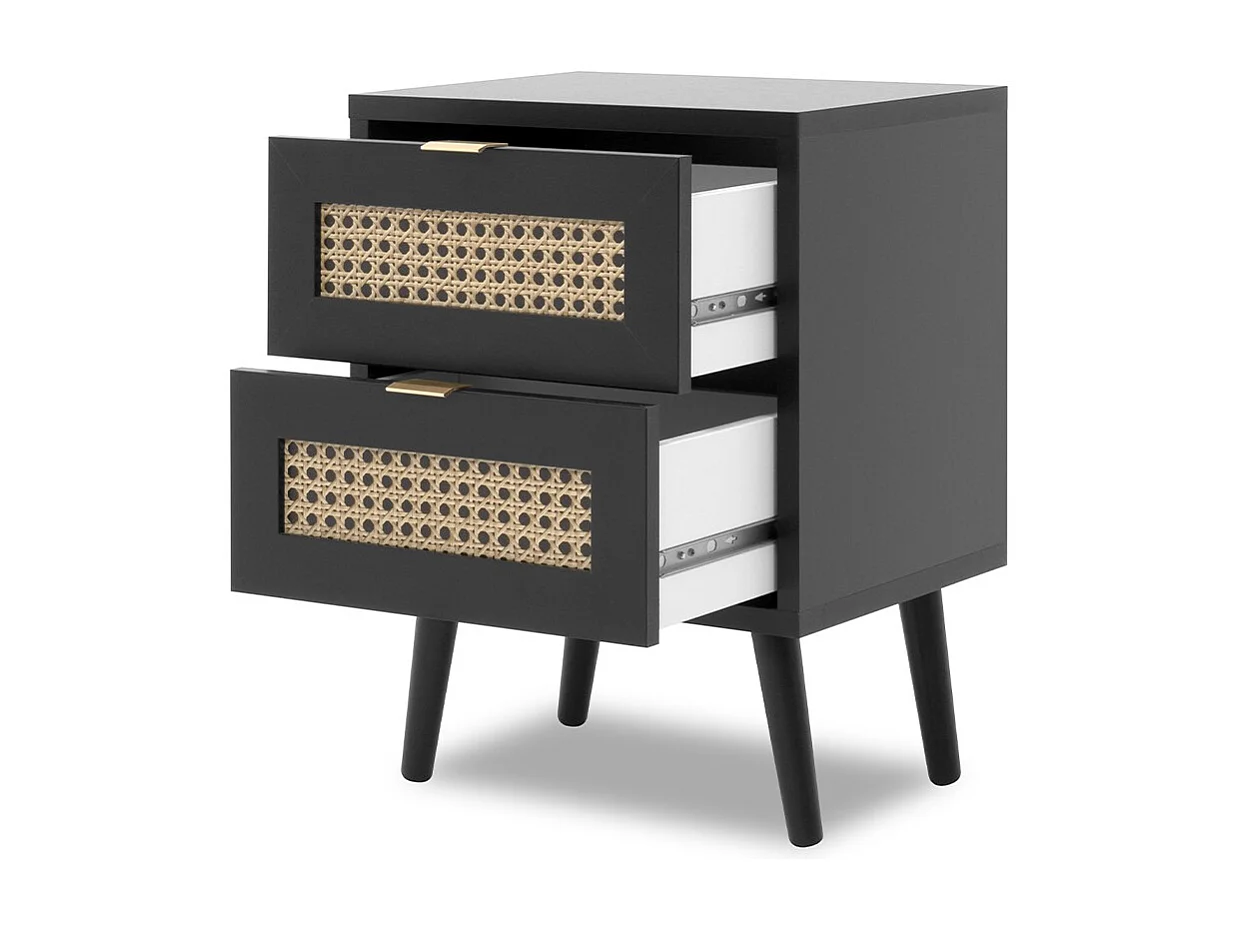 Finori Nachttisch Vienna 61A Schwarz und Rattan-Druck