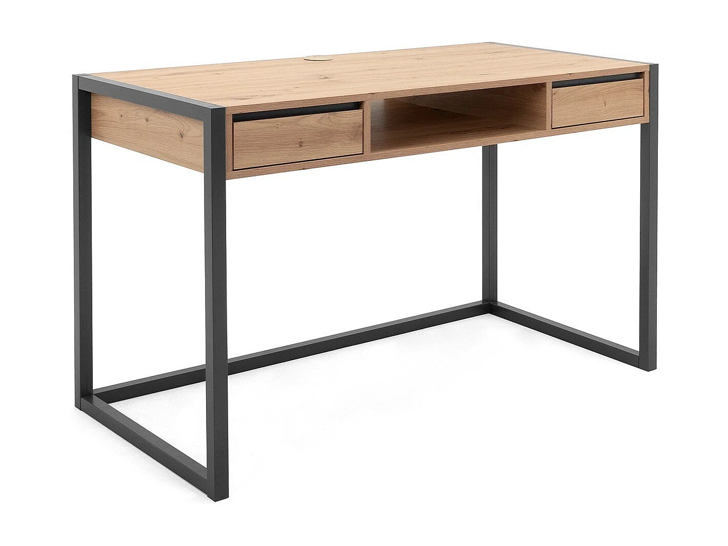 Scrivania a muro industriale a 2 cassetti L120 cm - Decorazione legno chiaro