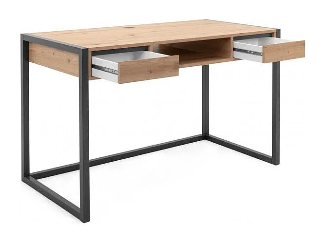 Scrivania a muro industriale a 2 cassetti L120 cm - Decorazione legno chiaro