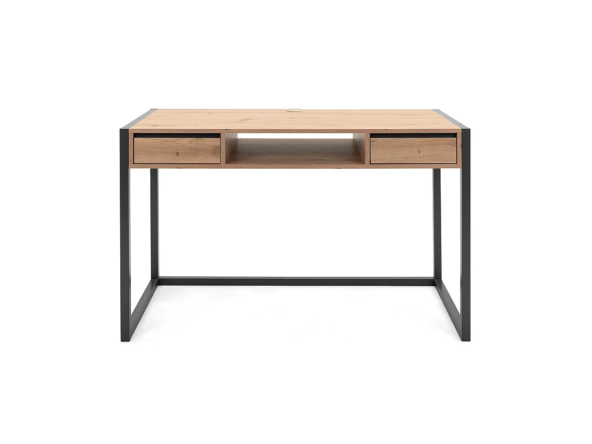 Scrivania a muro industriale a 2 cassetti L120 cm - Decorazione legno chiaro