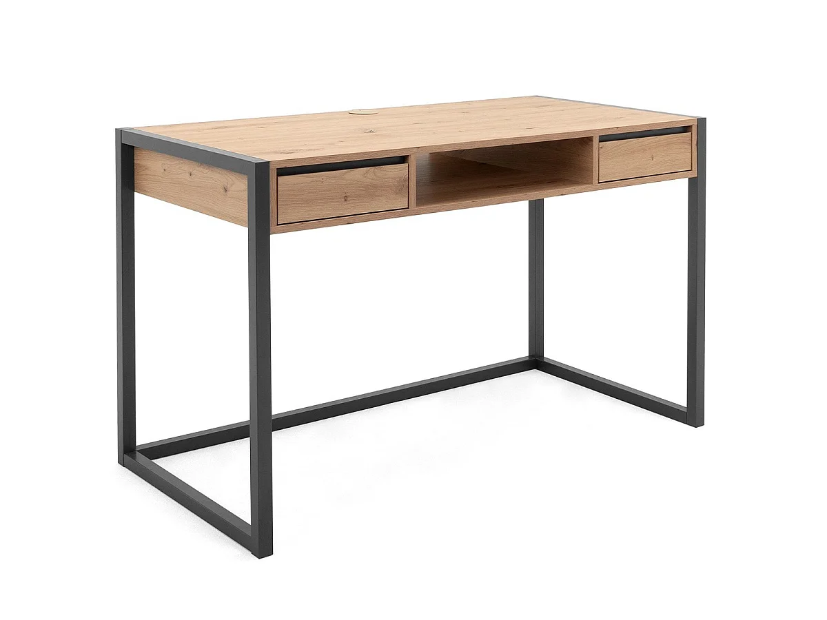 Scrivania a muro industriale a 2 cassetti L120 cm - Decorazione legno chiaro