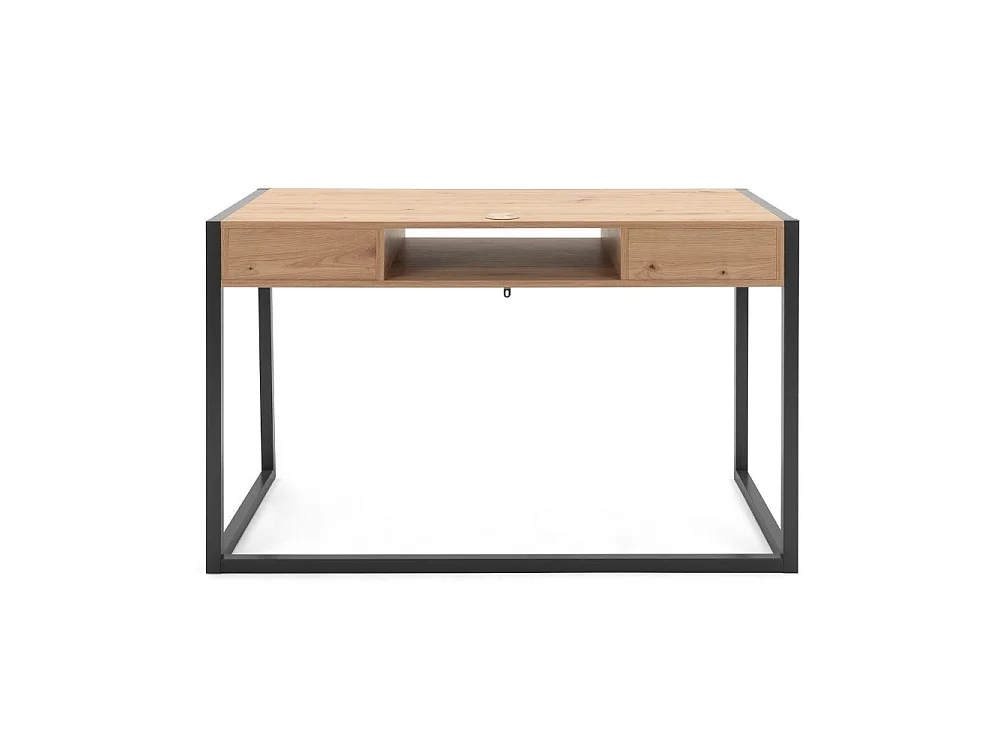 Scrivania a muro industriale a 2 cassetti L120 cm - Decorazione legno chiaro