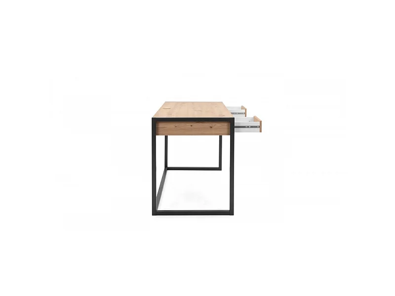 Scrivania a muro industriale a 2 cassetti L120 cm - Decorazione legno chiaro