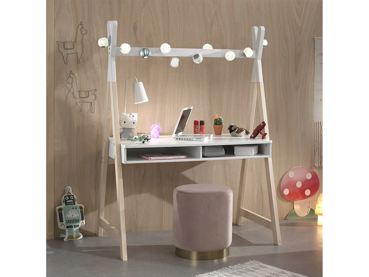 BODHI WHITE - Bureau Tipi avec Niches Blanc et Bois