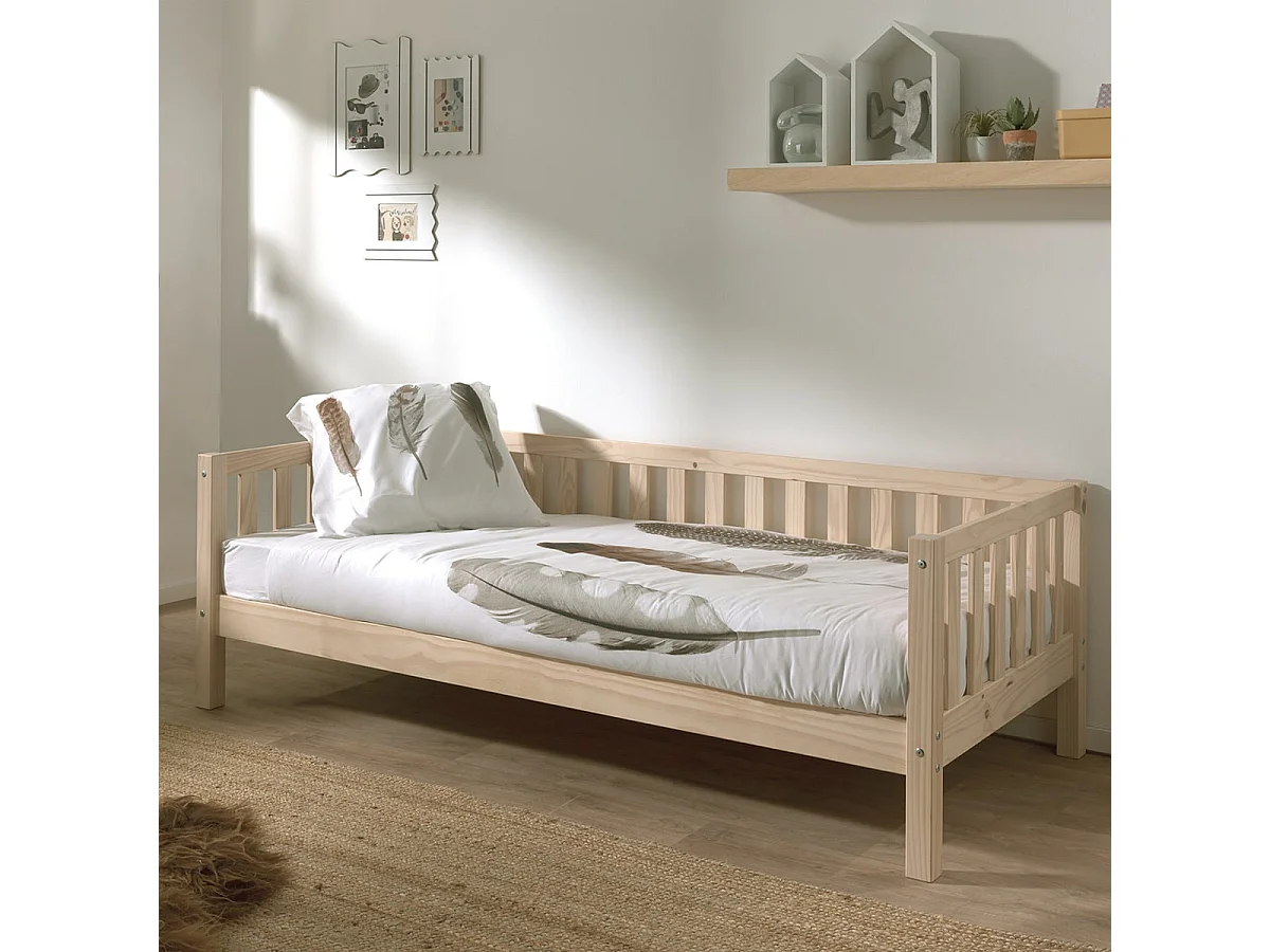 YAX - Lit Banquette 90x200cm en Pin Naturel