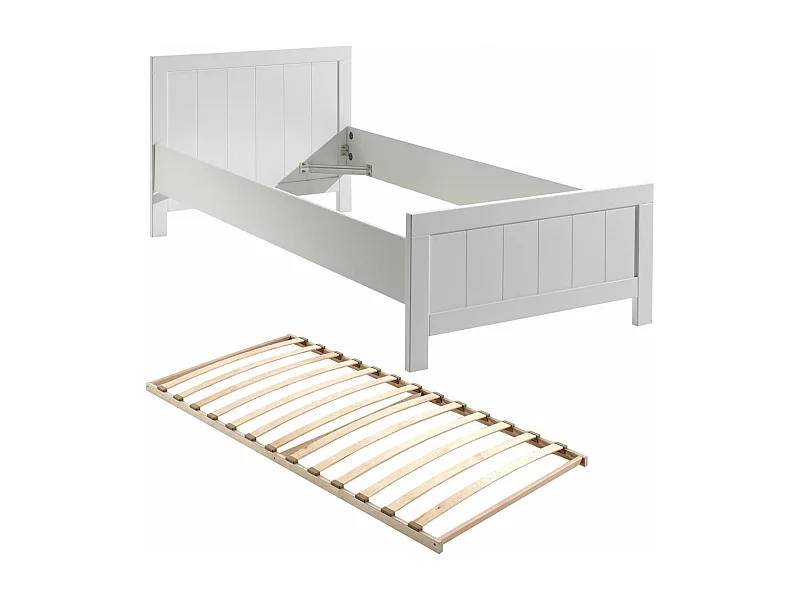 GASTON - Lit 90x200cm Laqué Blanc avec Sommier