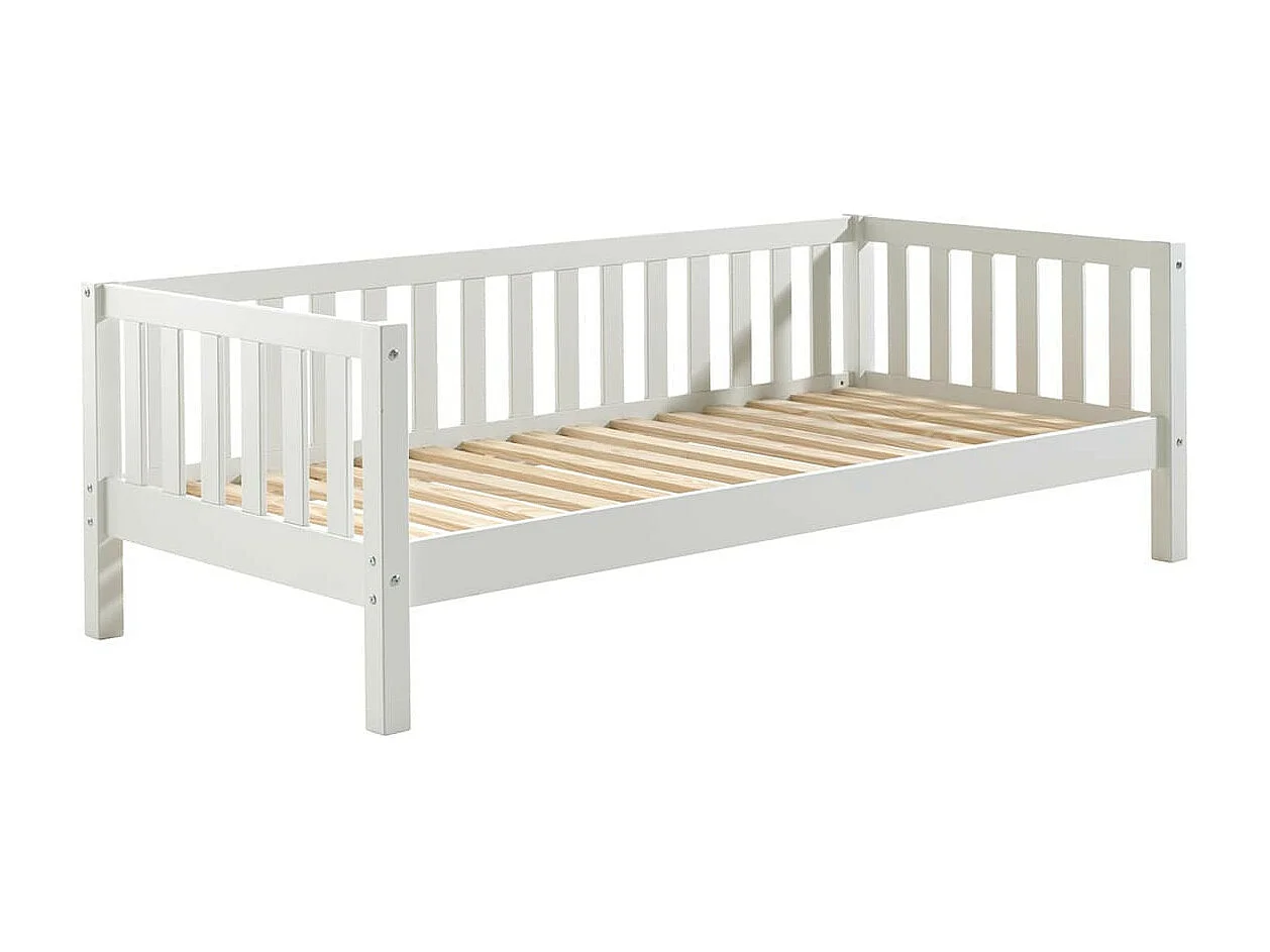 YAX - Lit Banquette 90x200cm en Pin Laqué Blanc