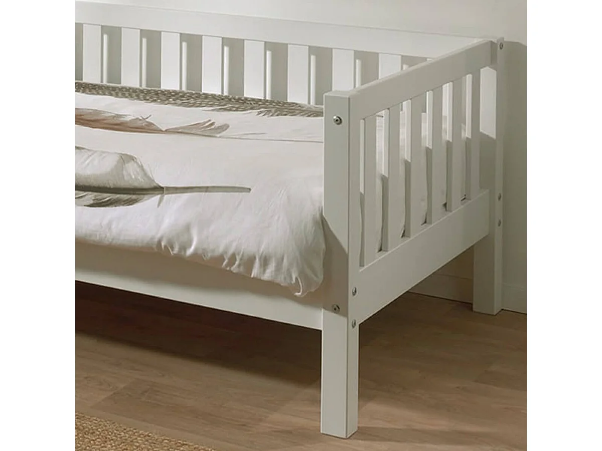 YAX - Lit Banquette 90x200cm en Pin Laqué Blanc