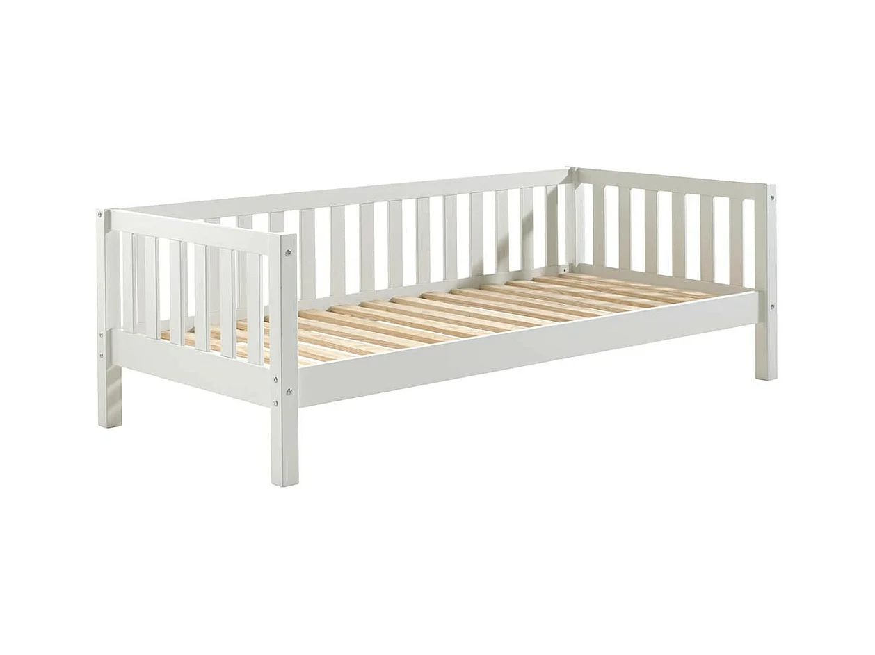 YAX - Lit Banquette 90x200cm en Pin Laqué Blanc