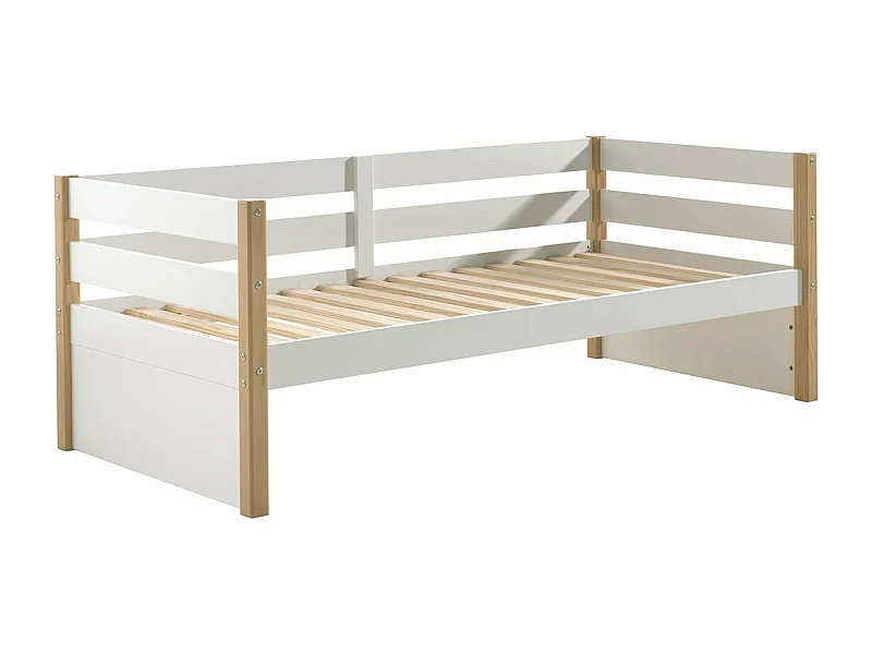 OLAF - Lit Banquette 90x200cm Blanc et Bois
