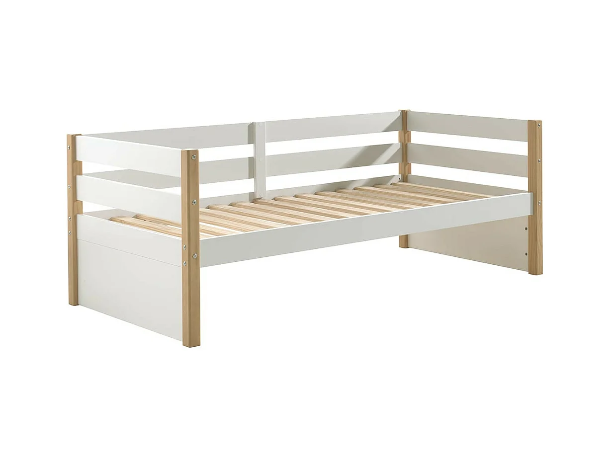OLAF - Lit Banquette 90x200cm Blanc et Bois