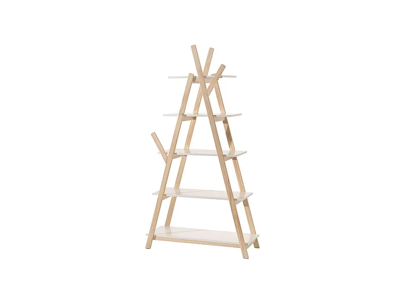 BODHI WHITE - Etagère Tipi Blanche et Bois 5 Niveaux