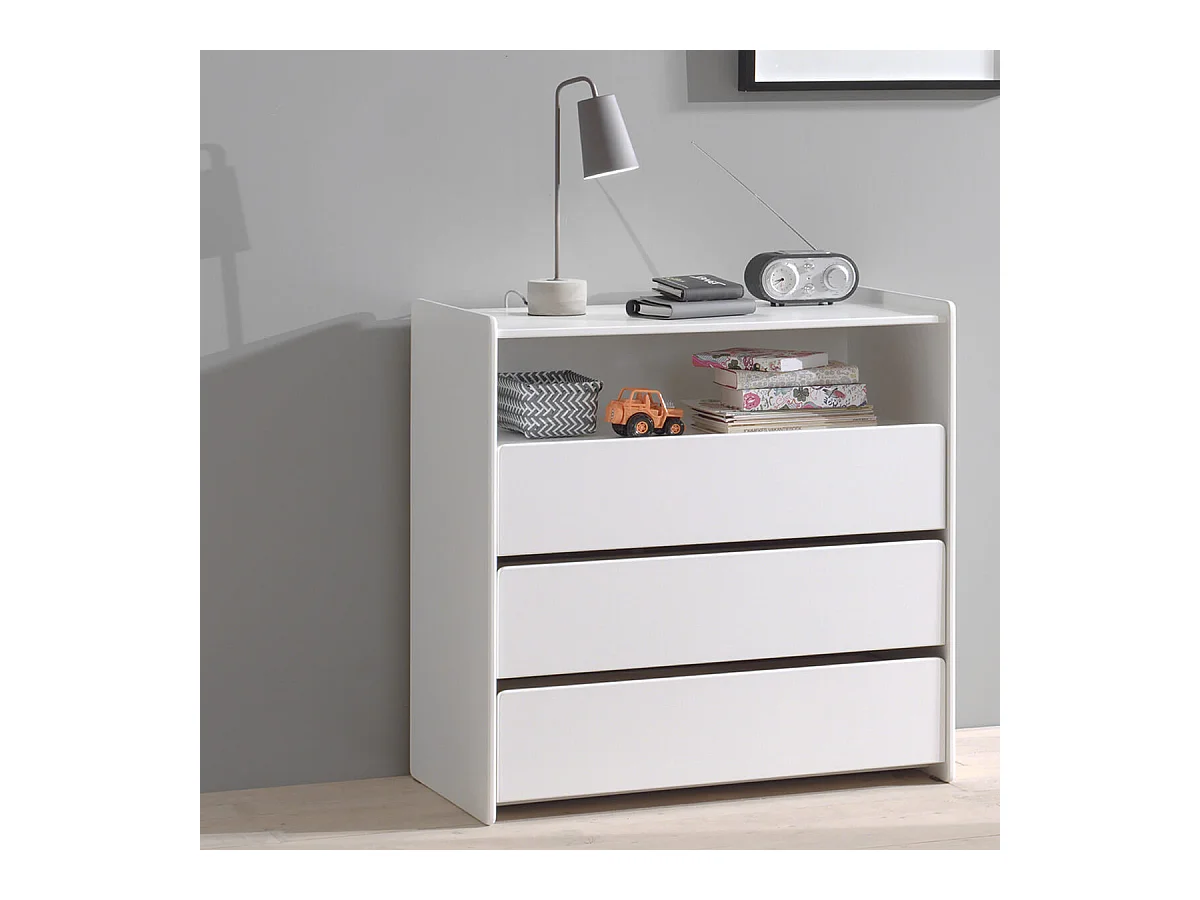 BODHI WHITE - Commode 3 Tiroirs et Niche Blanche