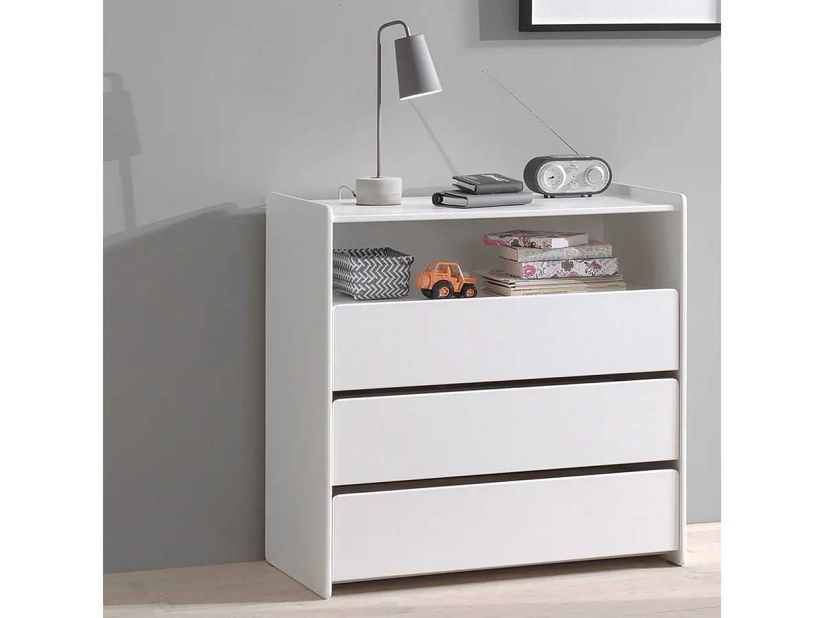 BODHI WHITE - Commode 3 Tiroirs et Niche Blanche