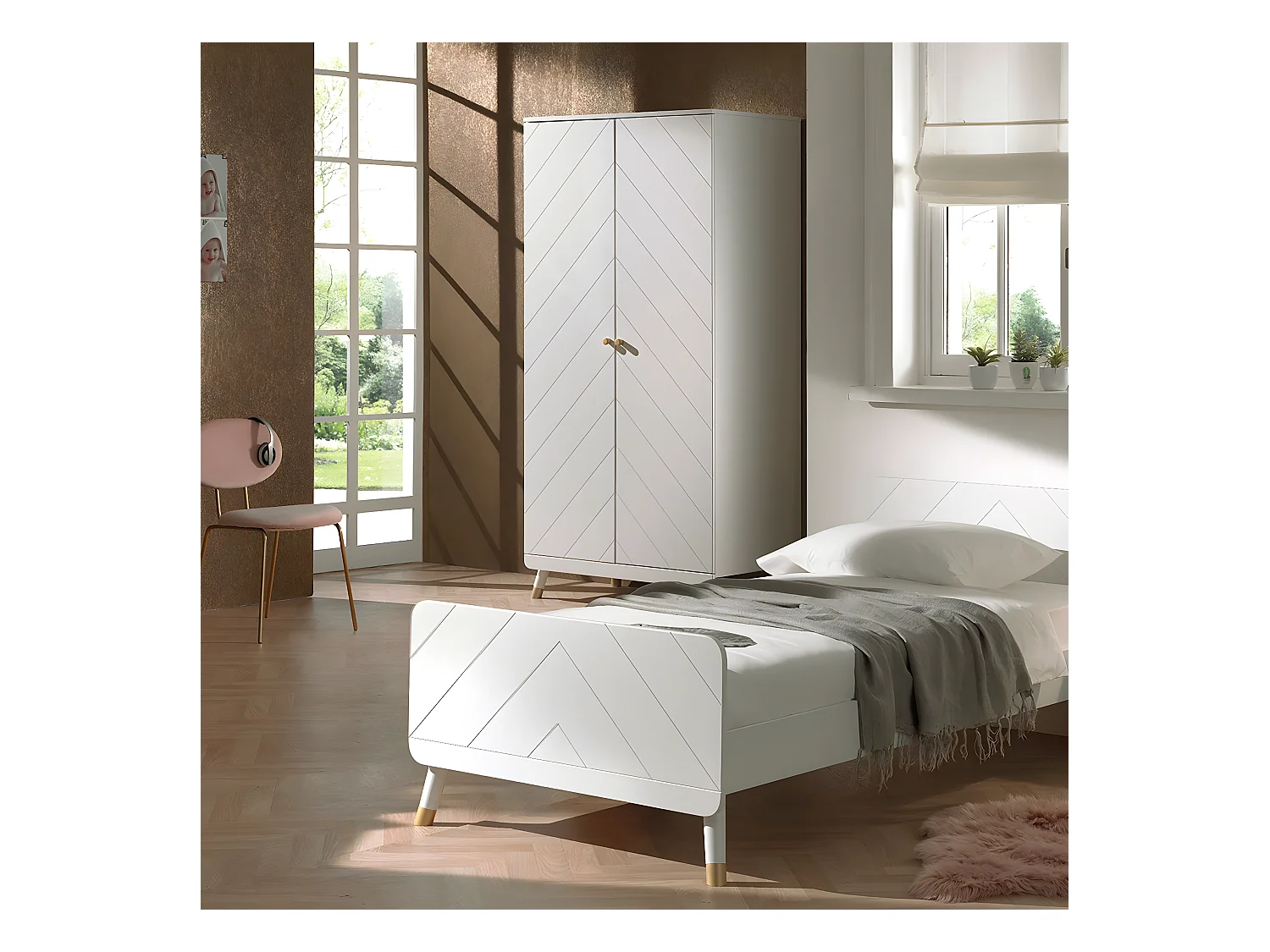 TINY WHITE - Armoire 2 Portes Blanche Motif Graphique