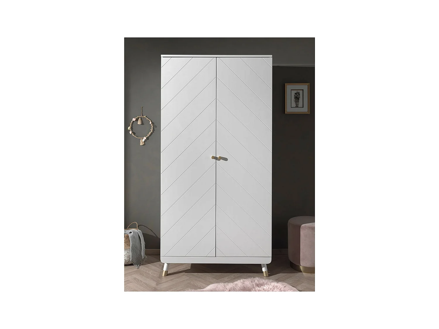 TINY WHITE - Armoire 2 Portes Blanche Motif Graphique