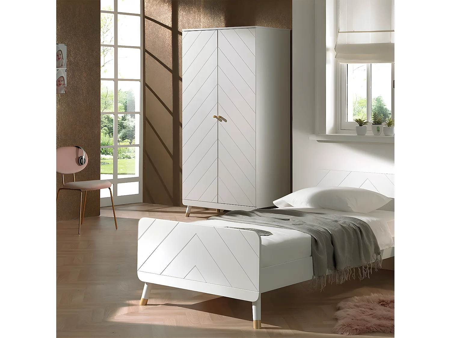 TINY WHITE - Armoire 2 Portes Blanche Motif Graphique