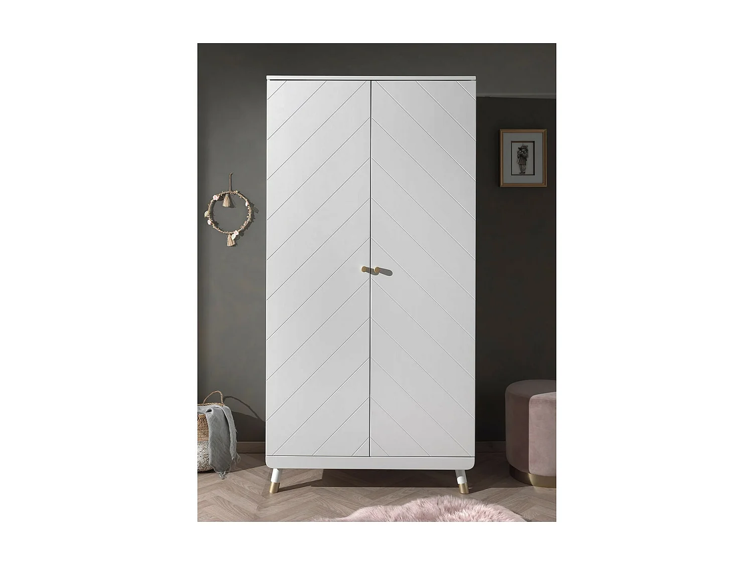 TINY WHITE - Armoire 2 Portes Blanche Motif Graphique
