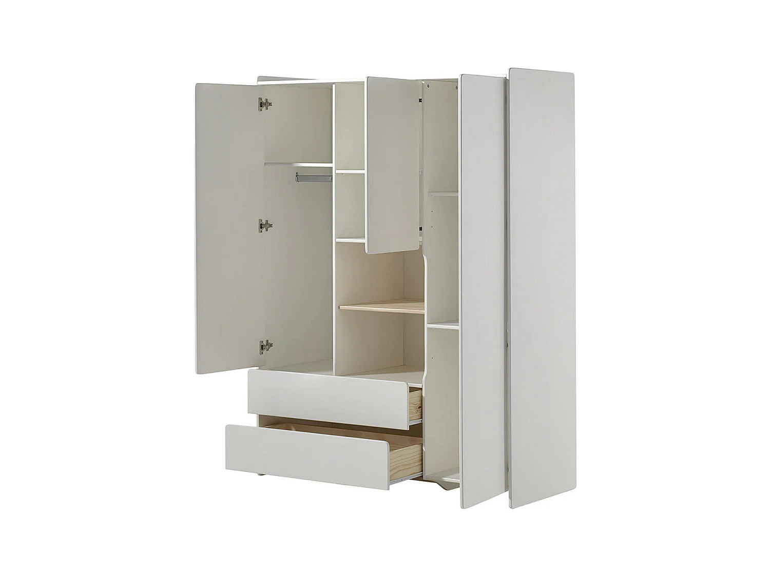BODHI WHITE - Armoire 3 Portes 2 Tiroirs Blanche et Bois