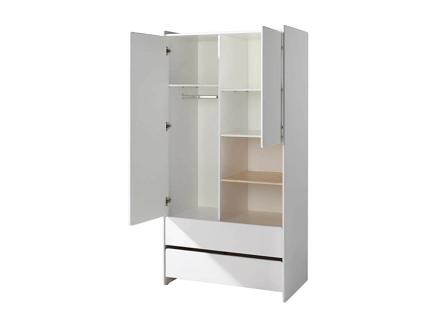 BODHI WHITE - Armoire 2 Portes 2 Tiroirs Blanche et Bois