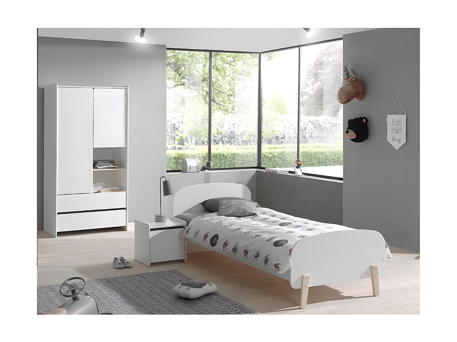 BODHI WHITE - Armoire 2 Portes 2 Tiroirs Blanche et Bois