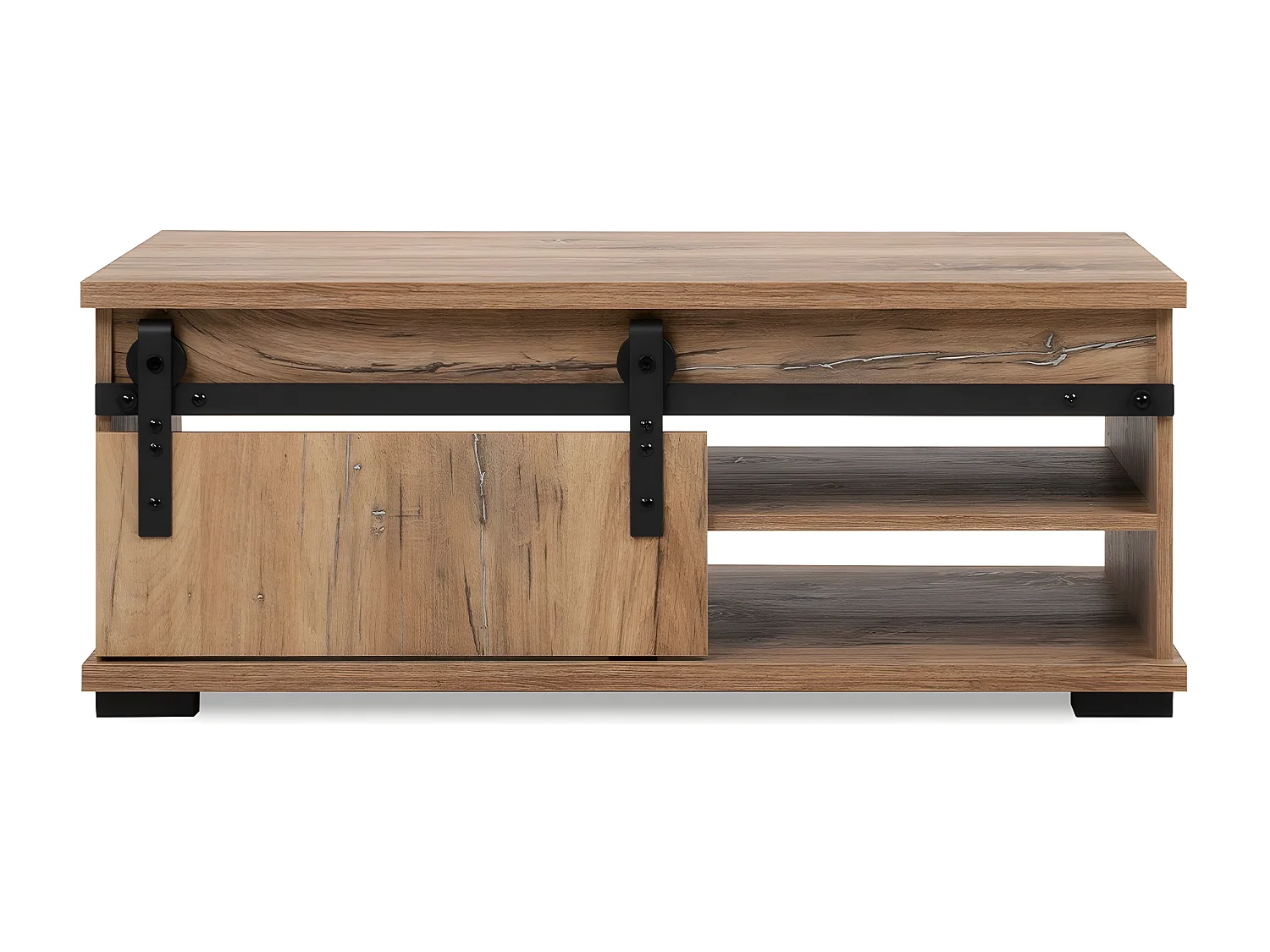 Tavolino basso con anta scorrevole L100 cm - Decorazione legno chiaro