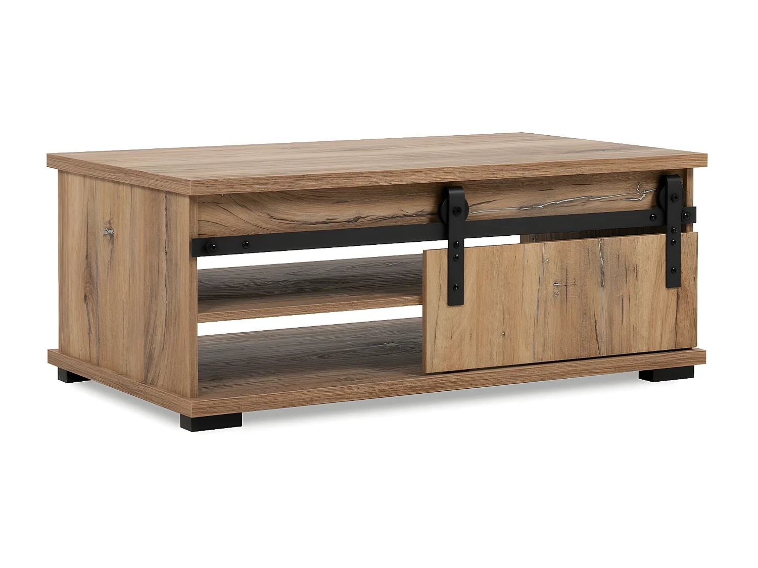 Tavolino basso con anta scorrevole L100 cm - Decorazione legno chiaro