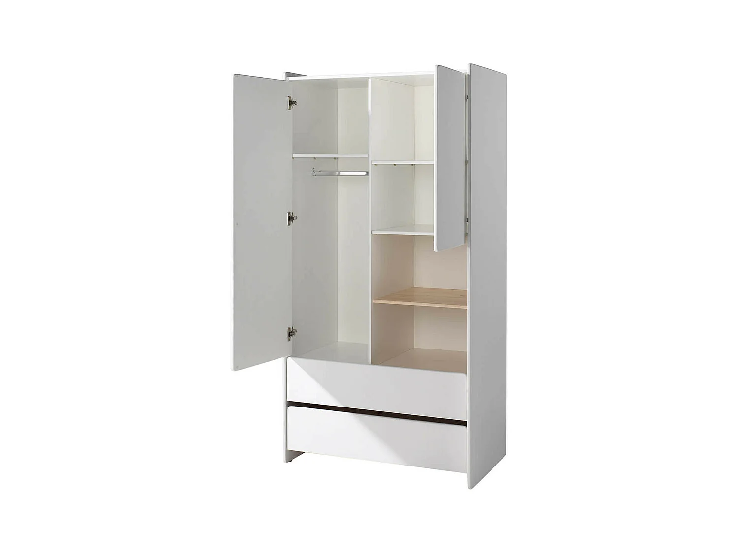 BODHI WHITE - Lit 90x200cm + Chevet + Armoire 2 Portes