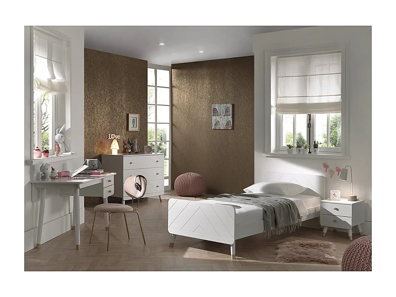 TINY WHITE - Chambre Complète 90x200cm + Bureau