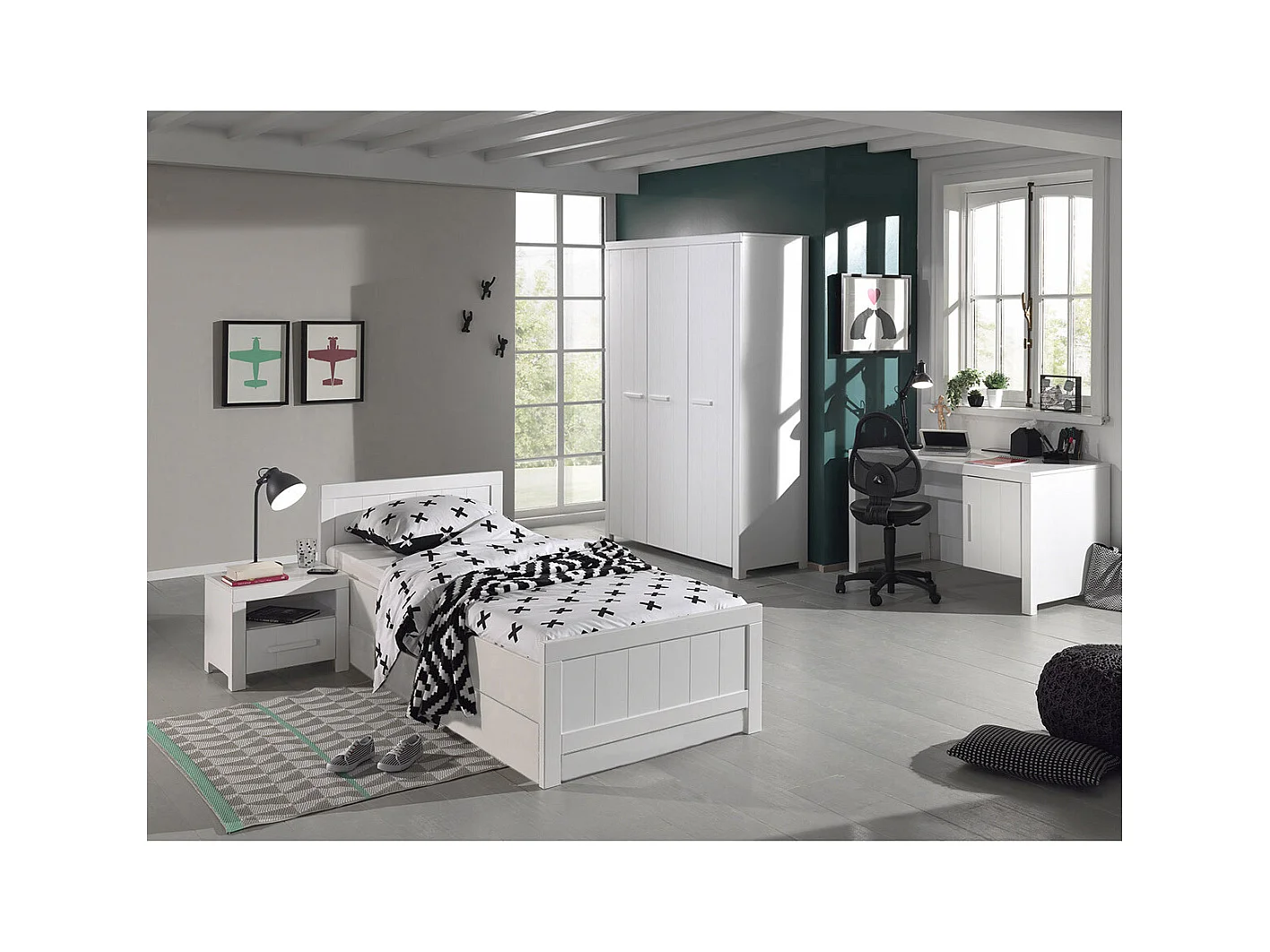 GASTON - Chambre 90x200cm + Armoire 3P + Bureau