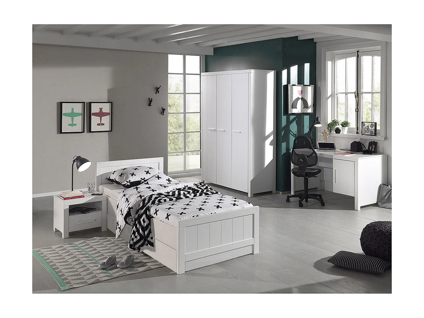 GASTON - Chambre 90x200cm + Armoire 3P + Bureau