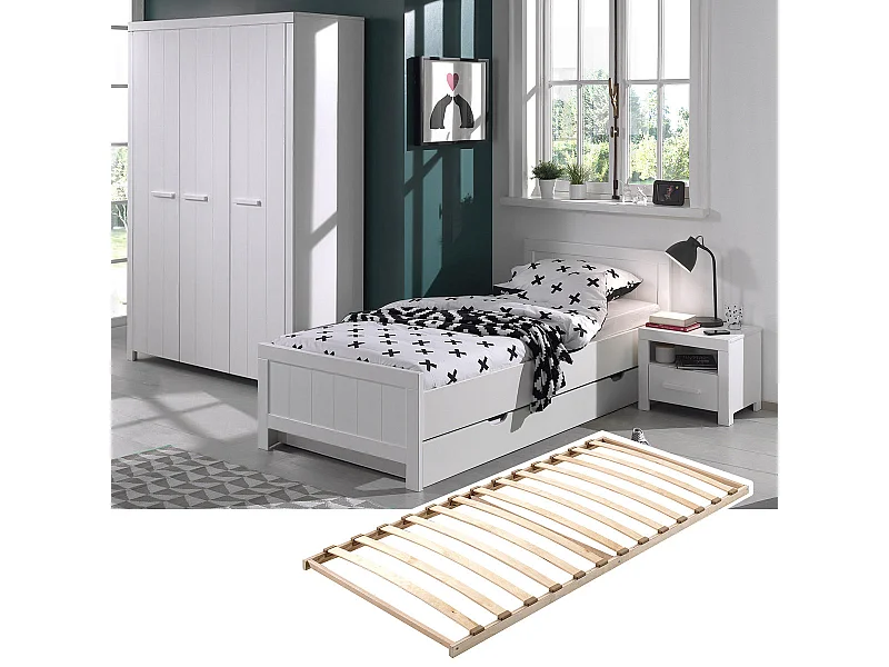 GASTON - Chambre 90x200cm + Sommier + Armoire 3P