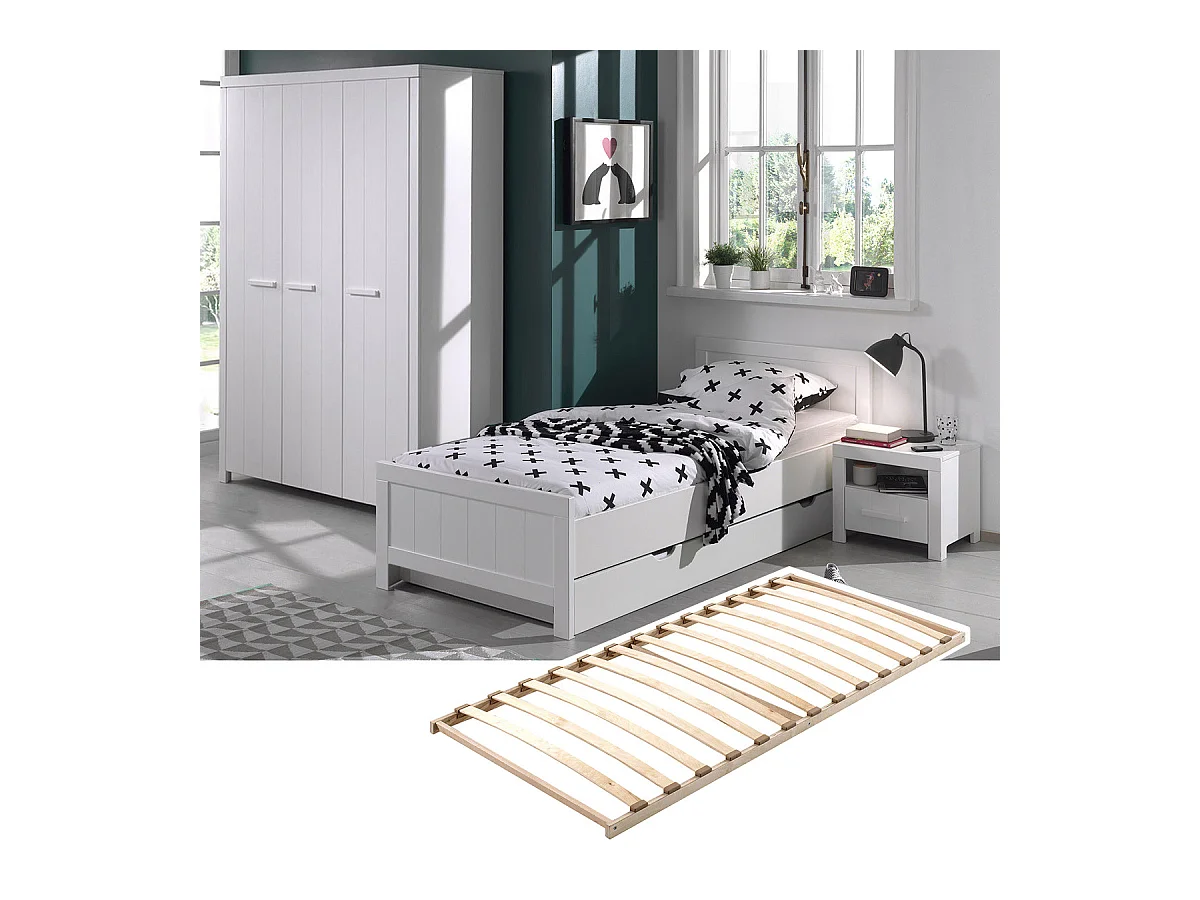 GASTON - Chambre 90x200cm + Sommier + Armoire 3P