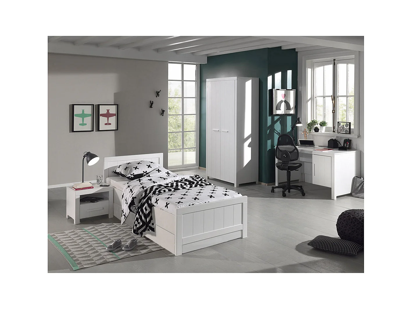 GASTON - Chambre 90x200cm + Armoire 2P + Bureau