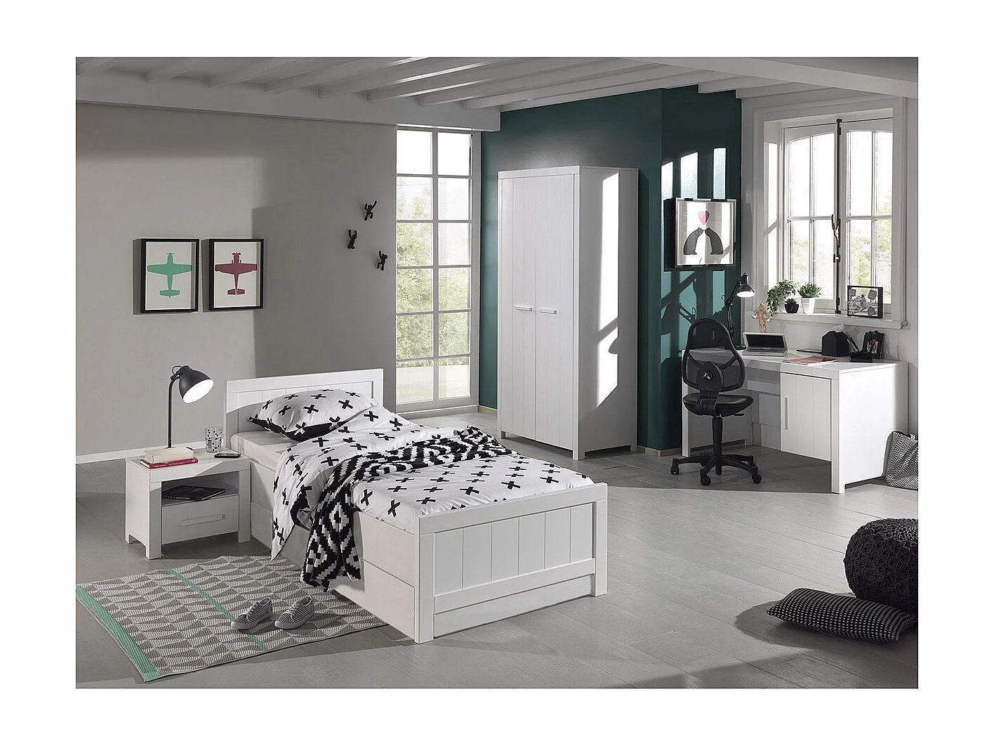 GASTON - Chambre 90x200cm + Armoire 2P + Bureau