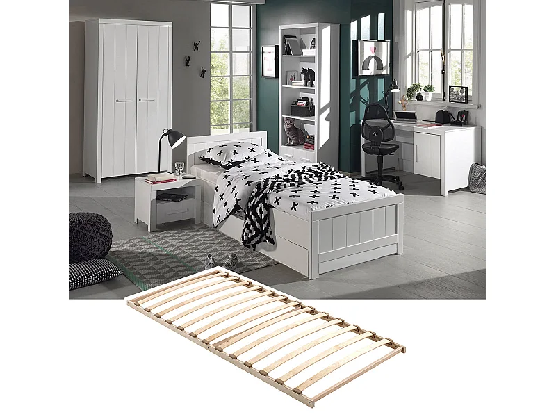 GASTON - Chambre 90x200cm + Sommier + Armoire 2P + Pack Bureau