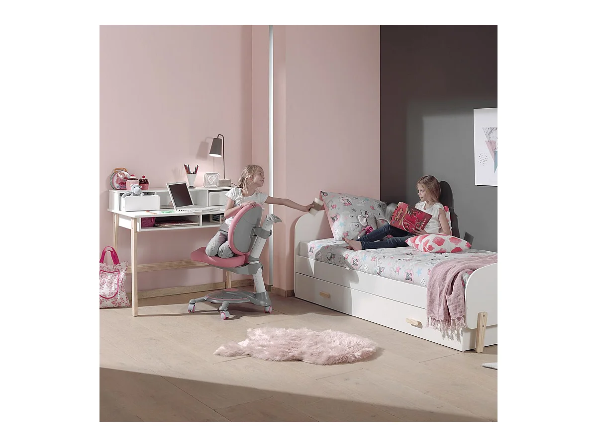 BODHI WHITE - Lit 90x200cm avec Tiroir de Lit + Bureau