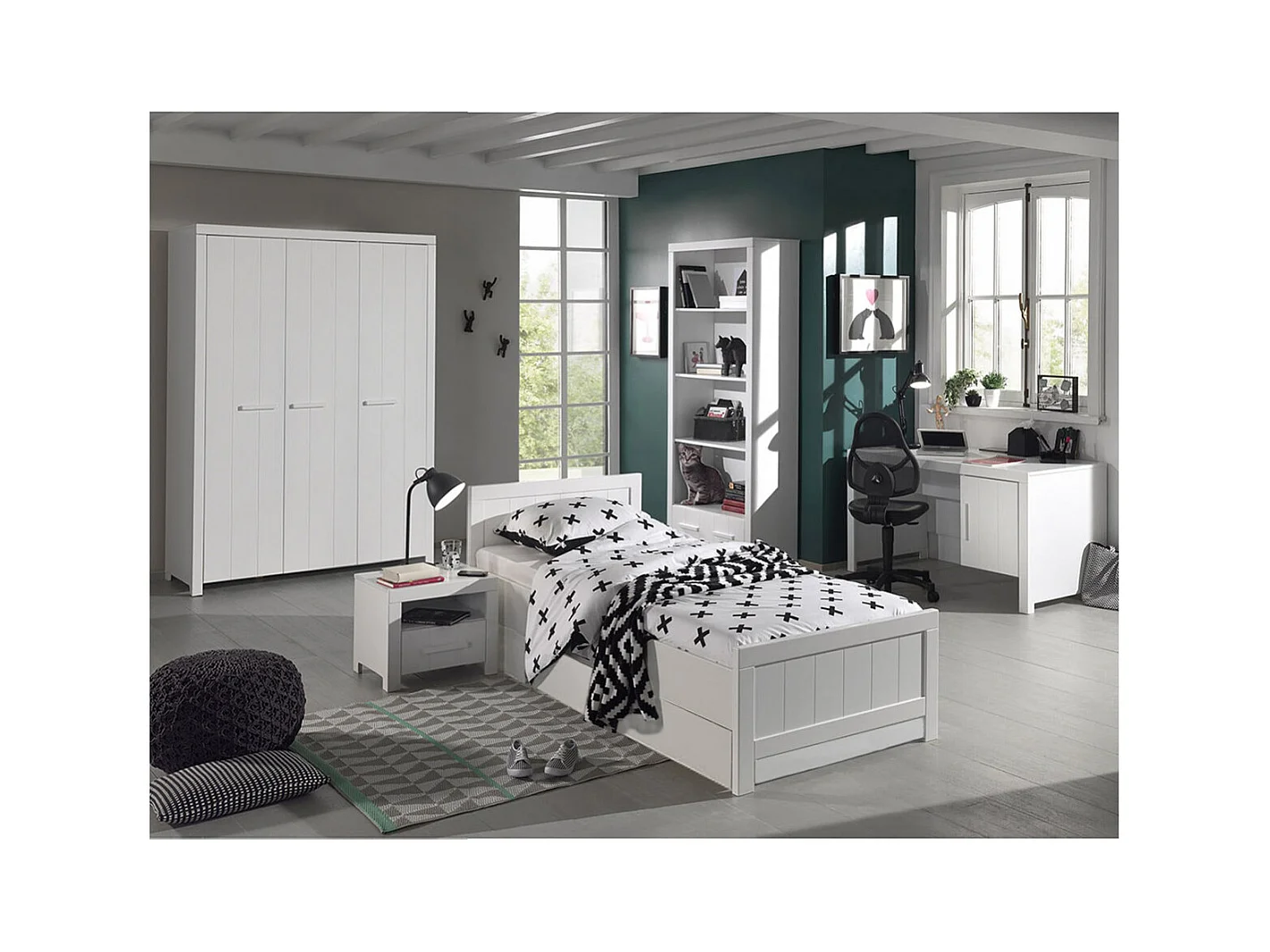 GASTON - Chambre 90x200cm + Armoire 3P + Pack Bureau