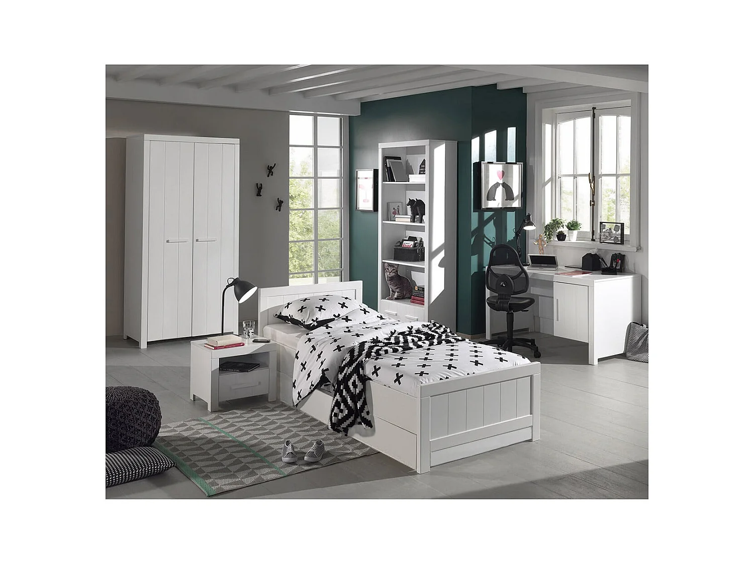 GASTON - Chambre 90x200cm + Armoire 2P + Pack Bureau