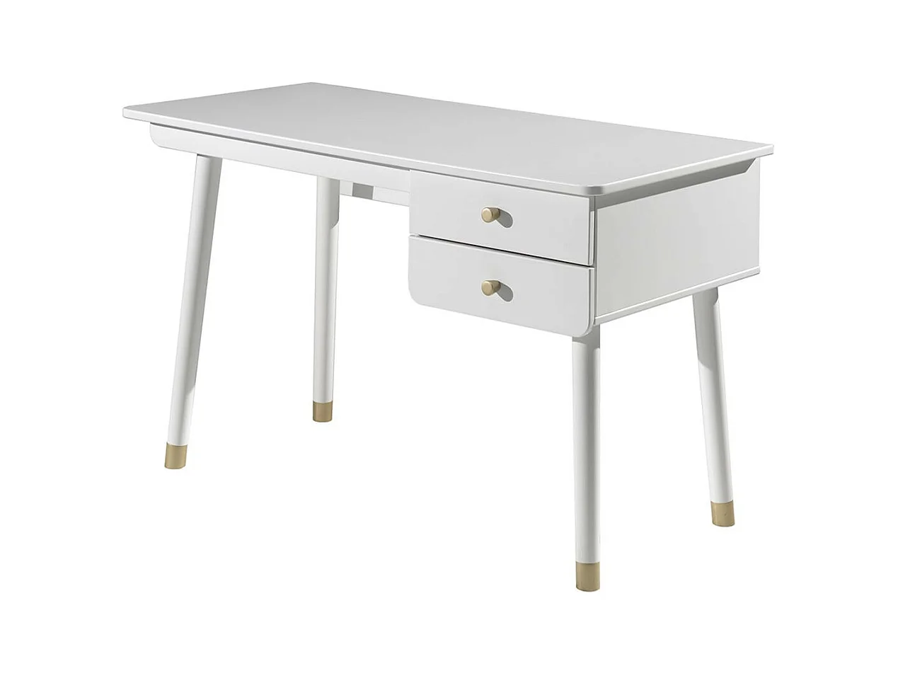 TINY WHITE - Bureau 2 Tiroirs Blanc et Gold