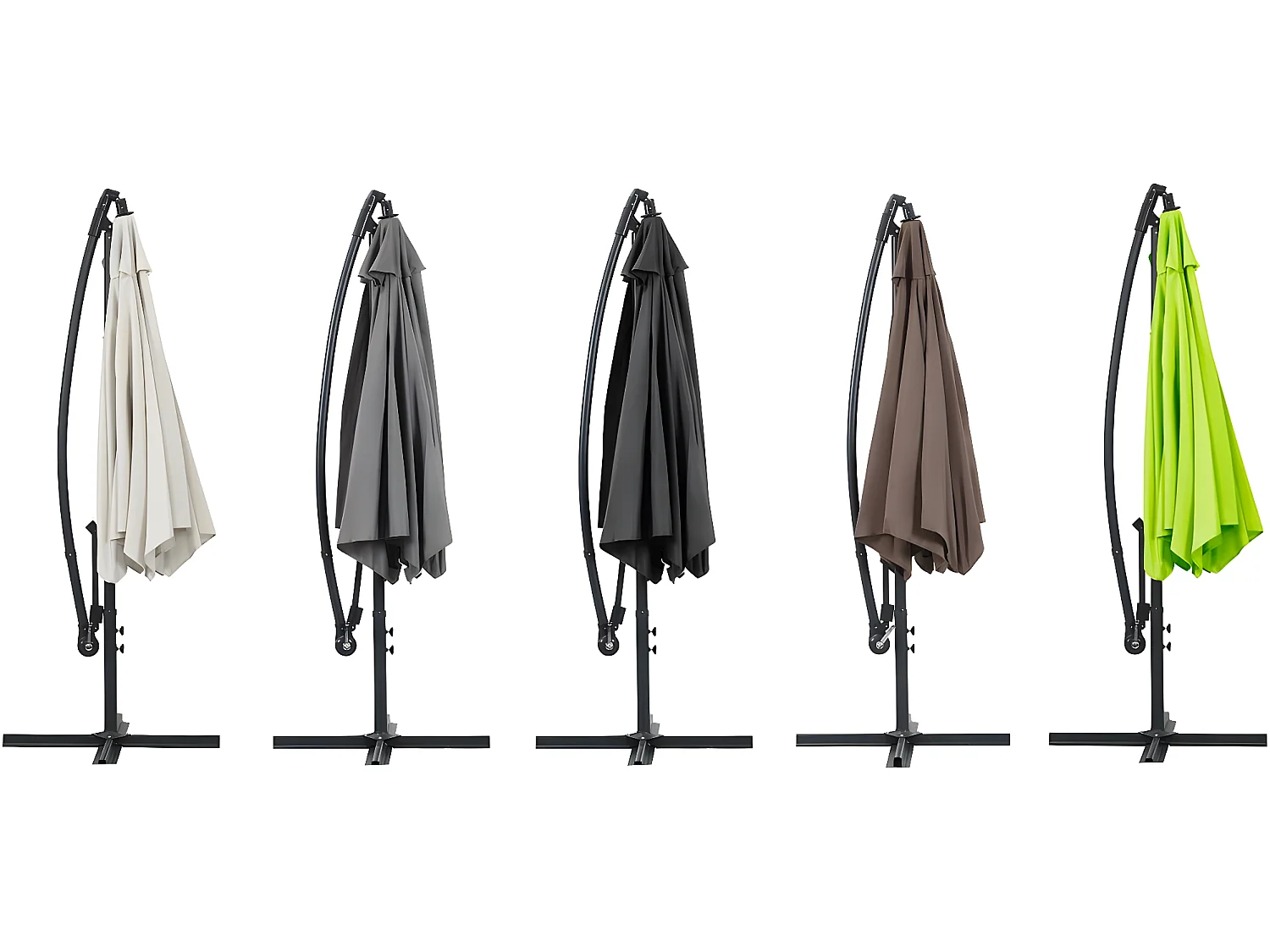 Parasol jardin déporté Alu "Ilios" - Rond - Ø 3 m - Taupe - Dalles incluses