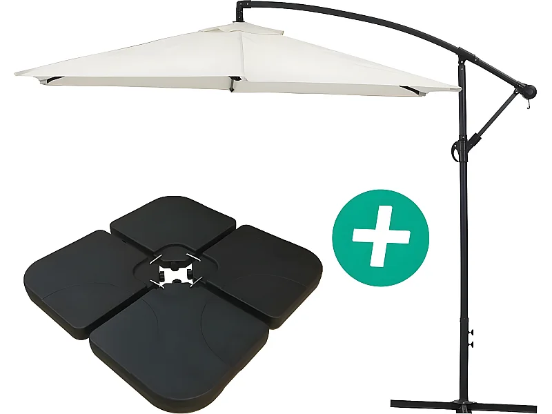 Parasol jardin déporté Alu "Ilios" - Rond - Ø 3 m - Ecru - Dalles incluses