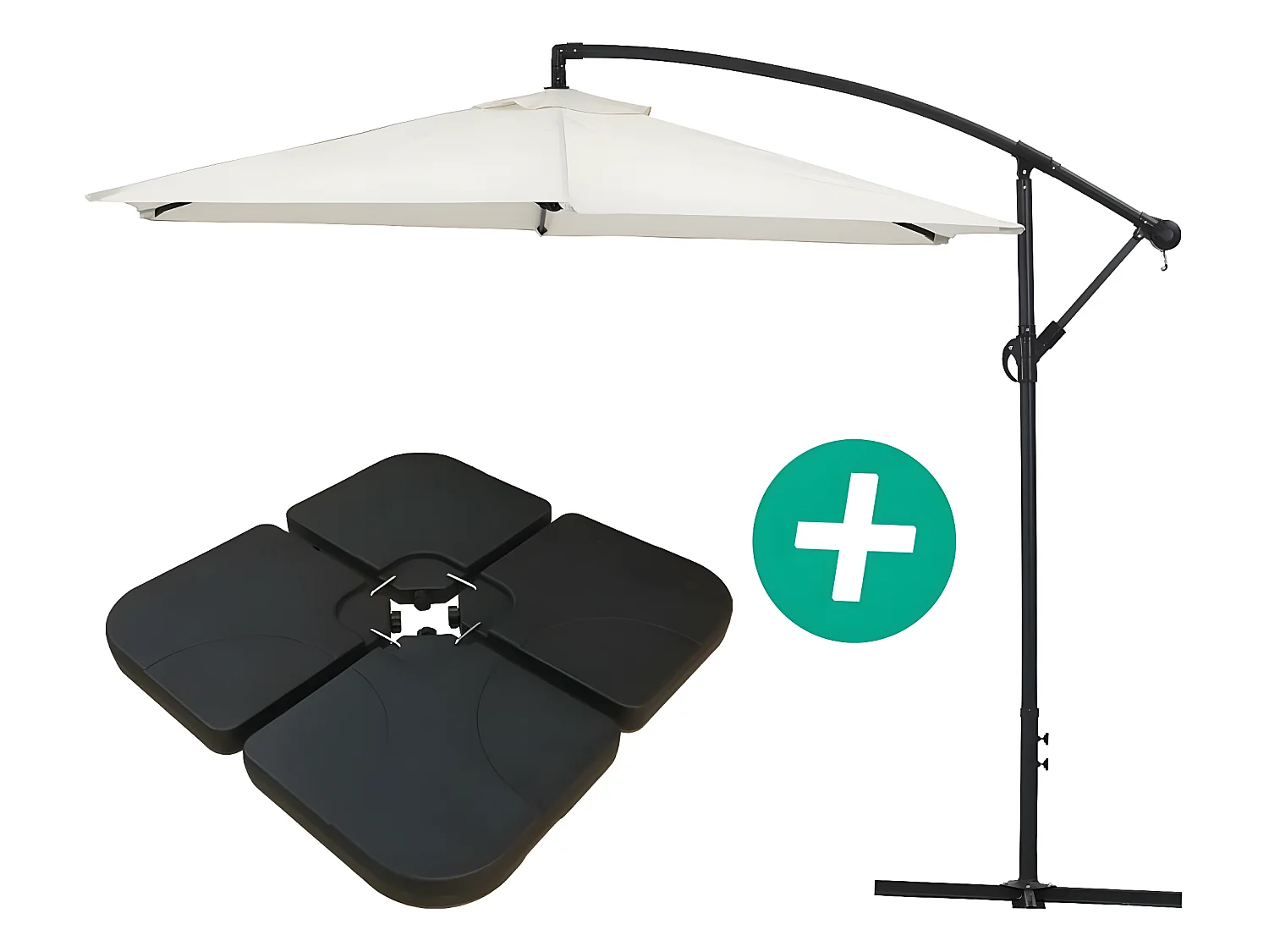 Parasol jardin déporté Alu "Ilios" - Rond - Ø 3 m - Ecru - Dalles incluses