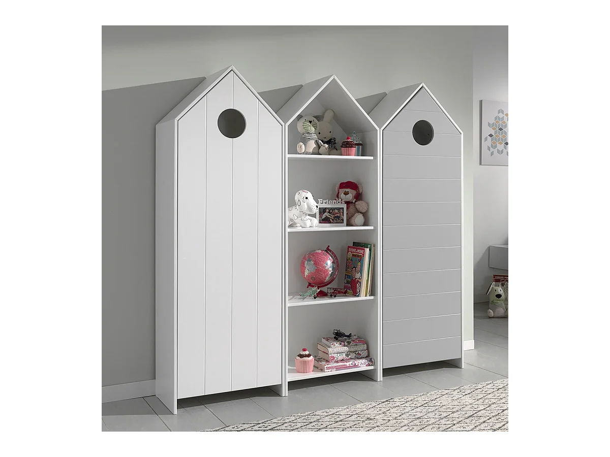 HAVRE - Pack Bibliothèque + 2 Armoires Blanche et Gris